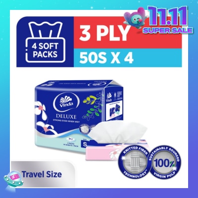 VINDA Deluxe Strong Even When Wet 3-Ply Sheet Travel Size 50s x 4