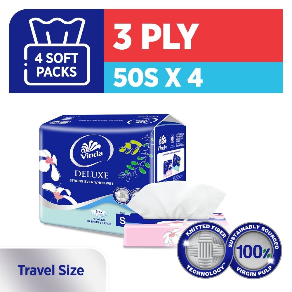 Deluxe Strong Even When Wet 3Ply Travel Size Pack 50s x 4