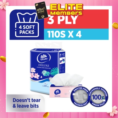 VINDA Deluxe Strong Even When Wet 3-Ply Soft Pack Set 50s x 4