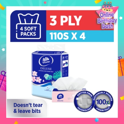 VINDA Deluxe Strong Even When Wet 3-Ply Soft Pack Set 50s x 4