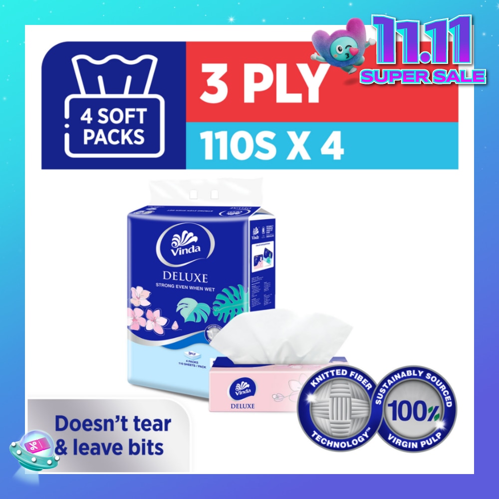 Deluxe Strong Even When Wet 3-Ply Soft Pack Set 50s x 4