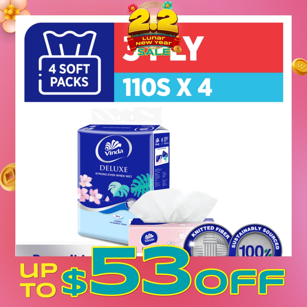 Deluxe Strong Even When Wet 3-Ply Soft Pack Set 50s x 4