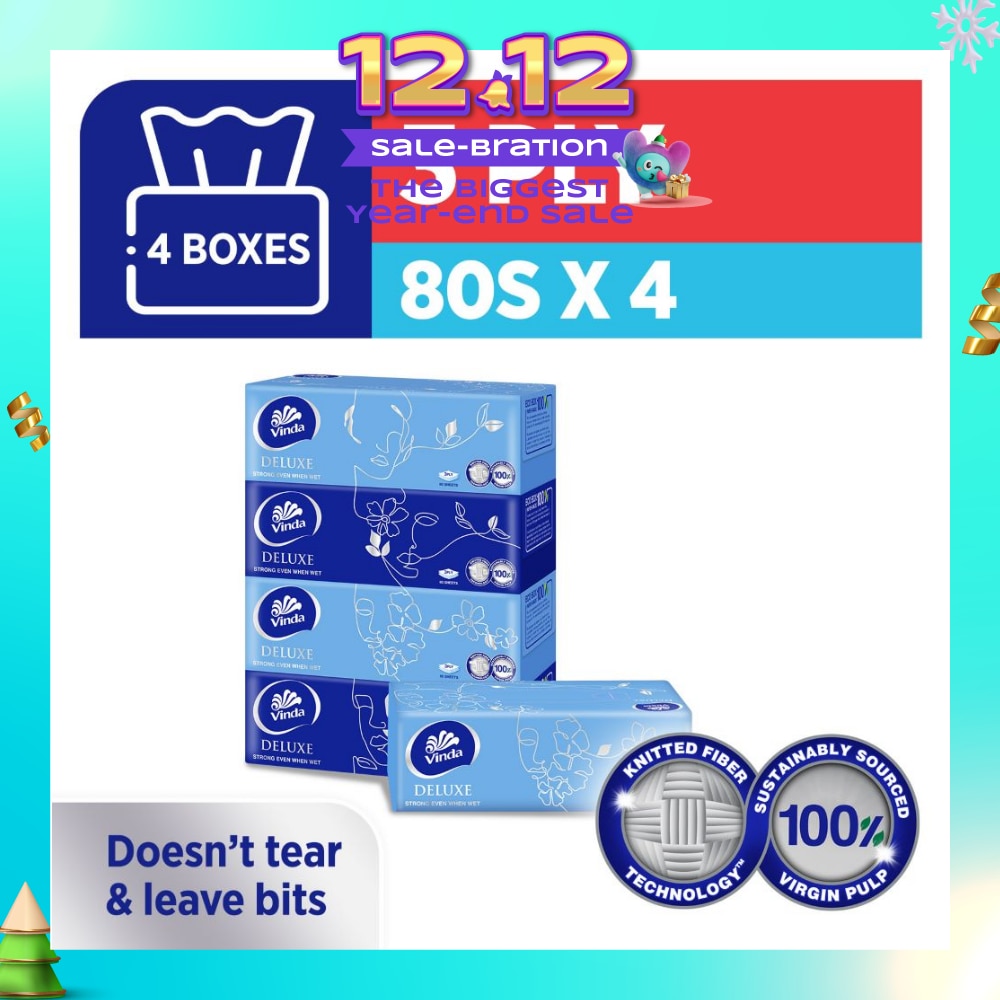 Deluxe Strong Even When Wet 3-Ply Boxes 80s x 4