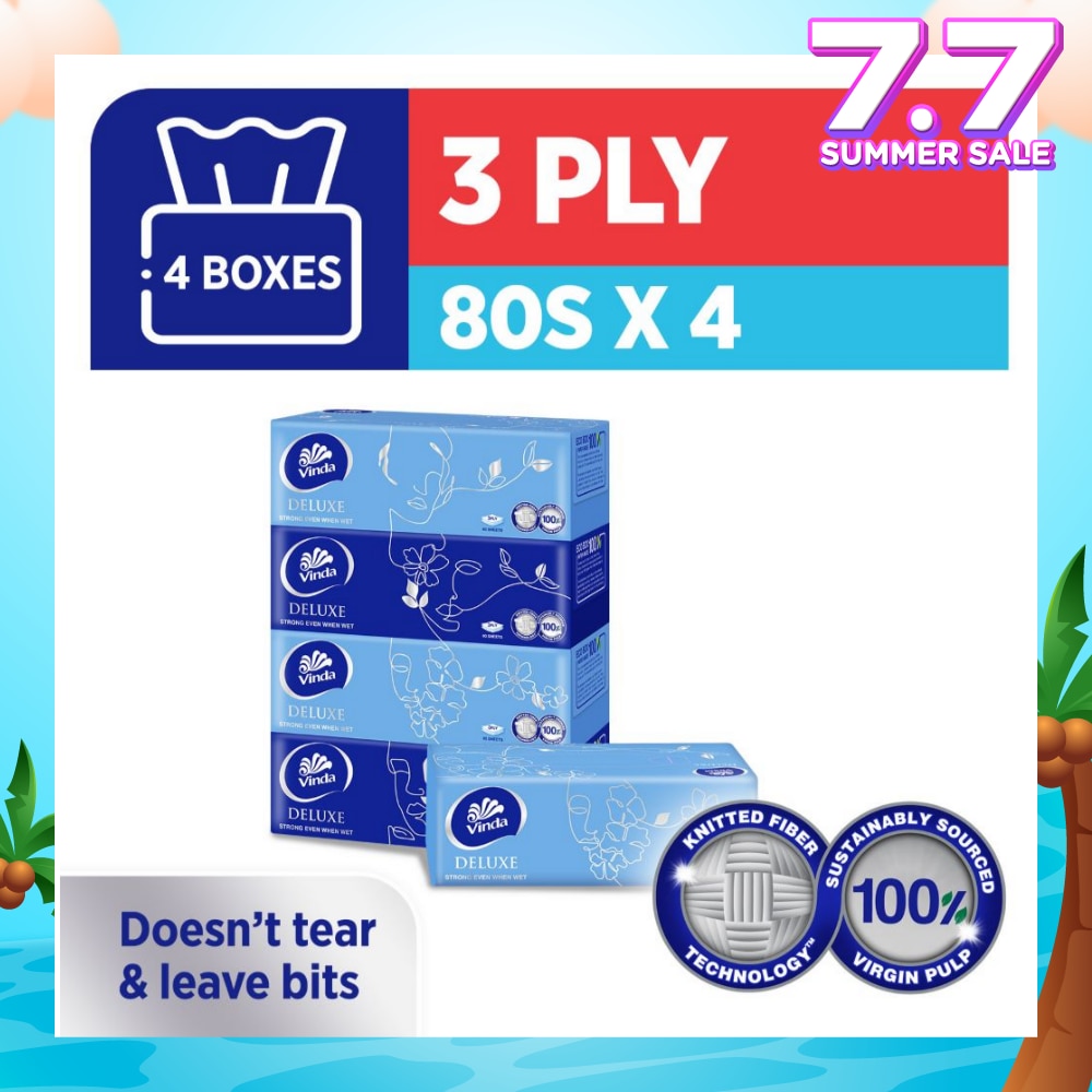 Deluxe Strong Even When Wet 3-Ply Boxes 80s x 4