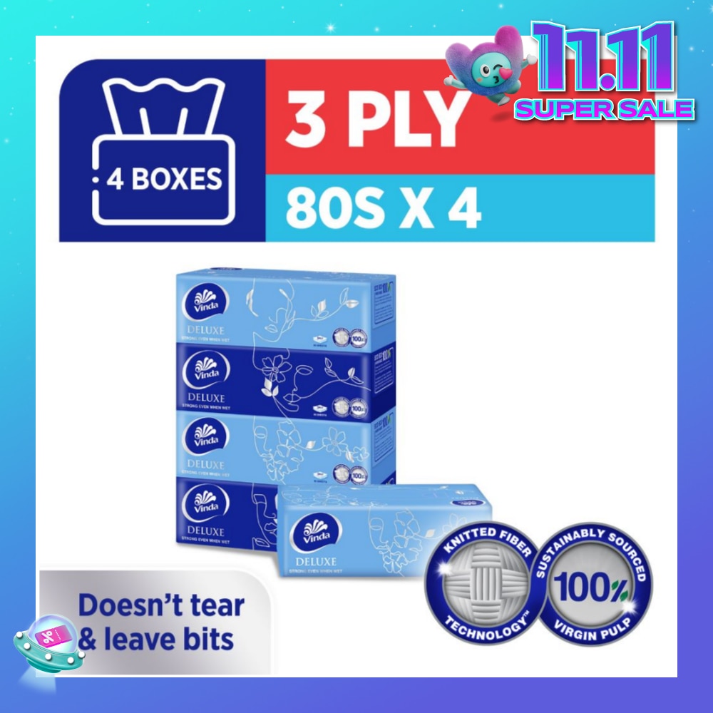 Deluxe Strong Even When Wet 3-Ply Boxes 80s x 4