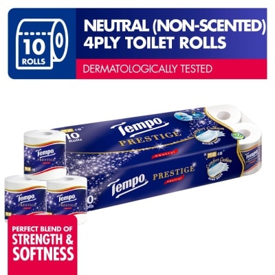 TEMPO Prestige Neutral Comfort Cushion Non-Scented 4Ply Toilet Rolls 10s