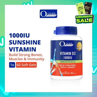 OCEAN HEALTH Vitamin D3 1000IU Softgel (Builds Strong Bones, Muscles & Immunity + Halal) 60s