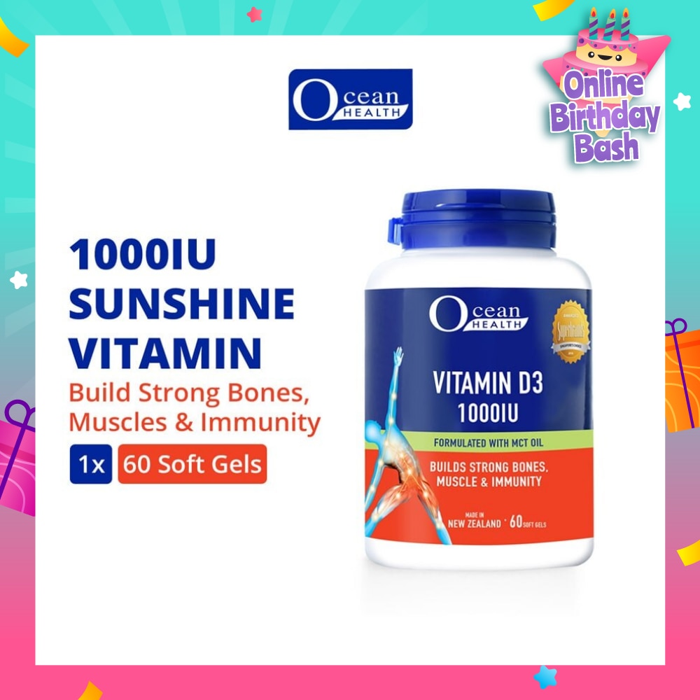 Vitamin D3 1000IU Softgel (Builds Strong Bones, Muscles & Immunity + Halal) 60s