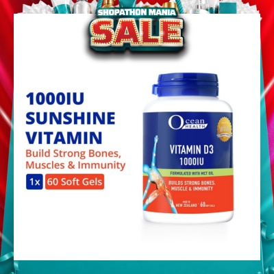 OCEAN HEALTH - Vitamin D3 1000IU Softgel (Builds Strong Bones, Muscles & Immunity + Halal) 60s