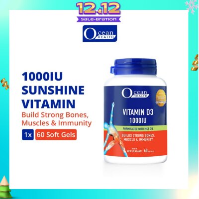 OCEAN HEALTH Vitamin D3 1000IU Softgel (Builds Strong Bones, Muscles & Immunity + Halal) 60s