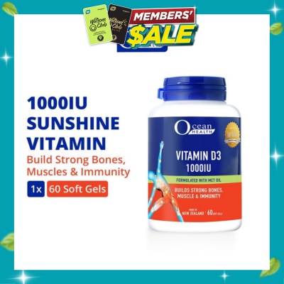 OCEAN HEALTH Vitamin D3 1000IU Softgel (Builds Strong Bones, Muscles & Immunity + Halal) 60s image