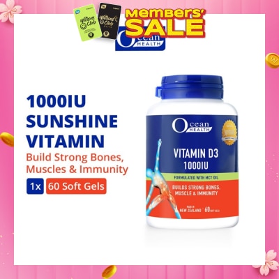 OCEAN HEALTH Vitamin D3 1000IU Softgel (Builds Strong Bones, Muscles & Immunity + Halal) 60s
