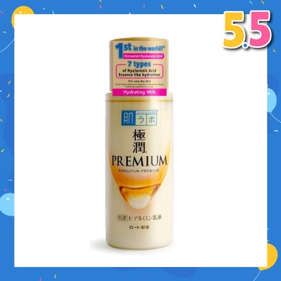 HADA LABO Premium Hydrating Milk (Milk Type Moisturizer With 7 Types Of Hyaluronic Acid For Dry & Dehydrated Skin) 140ml