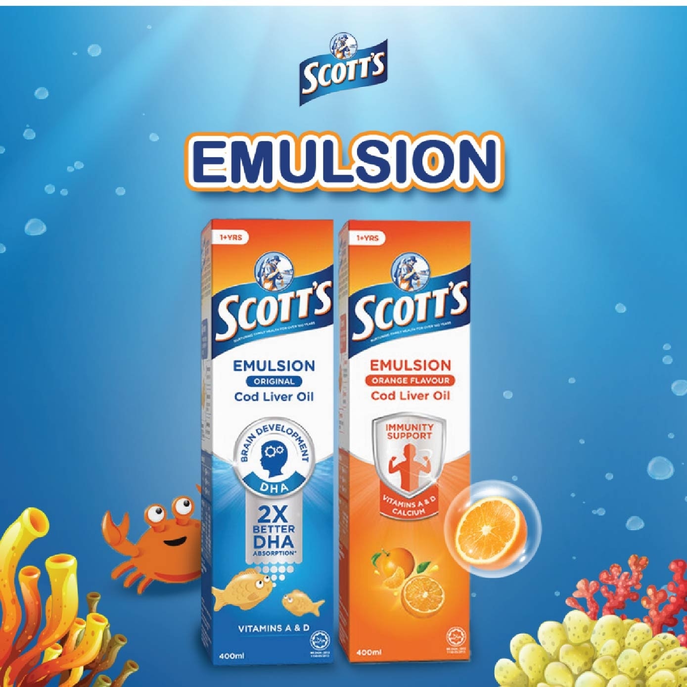 Emulsion Cod Liver Oil for Immunity Support Orange Flavour 400ml