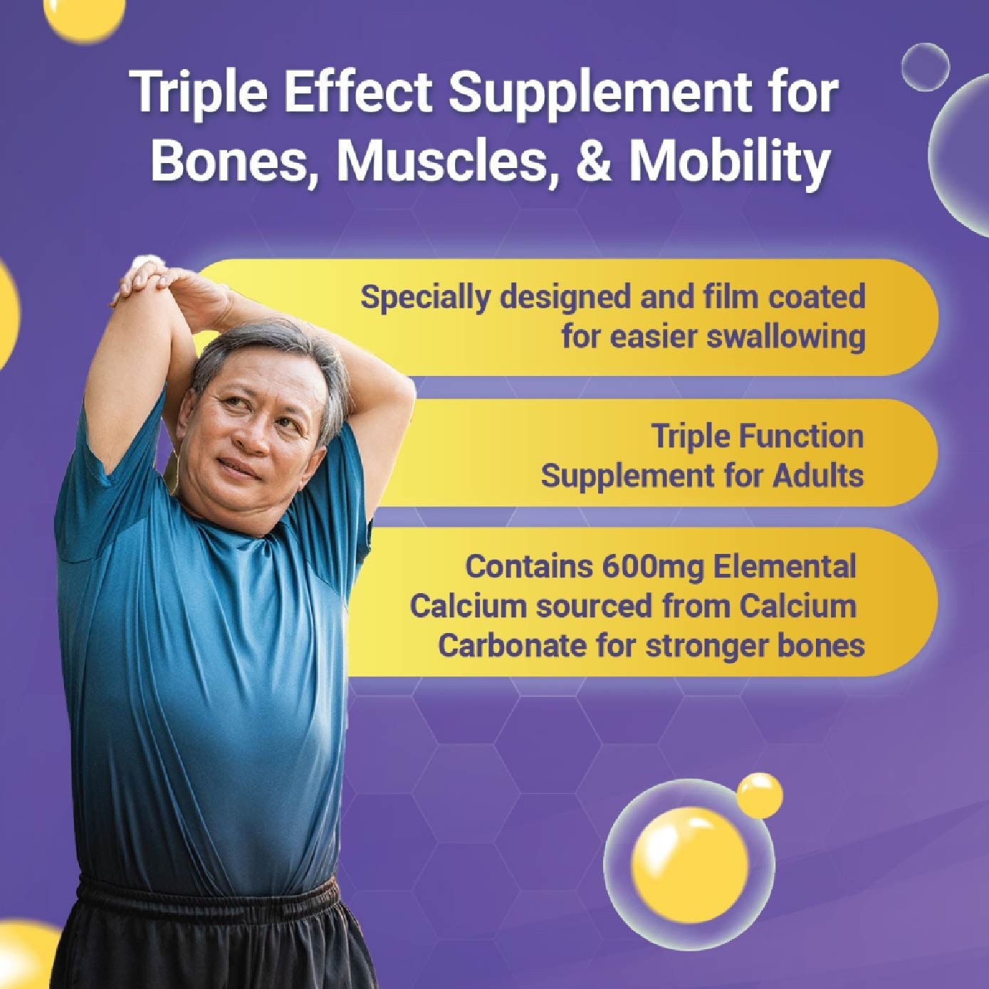 HealthPlus, Bone & Muscle (Triple Action 3 In 1, Calcium + Vitamin D + 4 Minerals) 100s x 2s