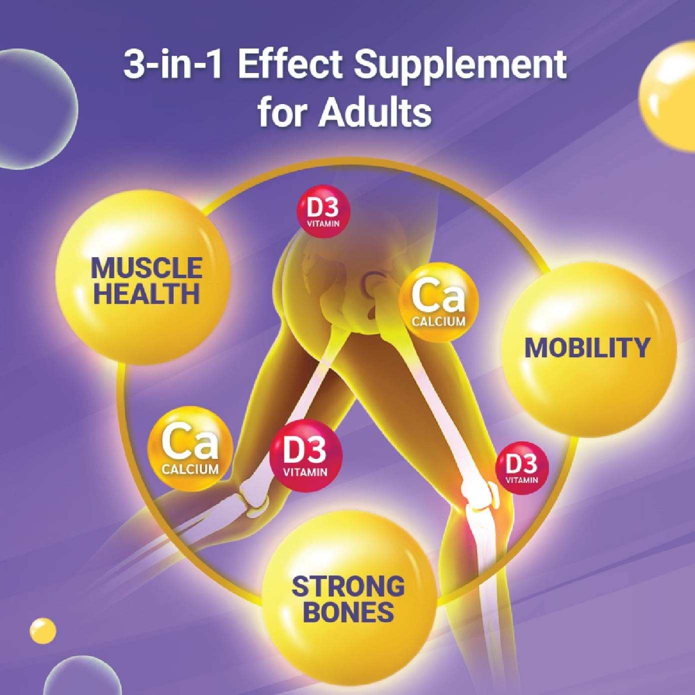 HealthPlus, Bone & Muscle (Triple Action 3 In 1, Calcium + Vitamin D + 4 Minerals) 100s x 2s