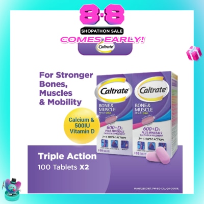 CALTRATE - HealthPlus, Bone & Muscle (Triple Action 3 In 1, Calcium + Vitamin D + 4 Minerals) 100s x 2s