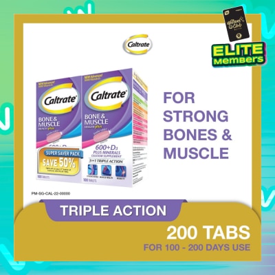 CALTRATE HealthPlus, Bone & Muscle (Triple Action 3 In 1, Calcium + Vitamin D + 4 Minerals) 100s x 2s