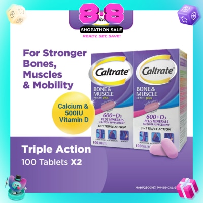 CALTRATE - HealthPlus, Bone & Muscle (Triple Action 3 In 1, Calcium + Vitamin D + 4 Minerals) 100s x 2s