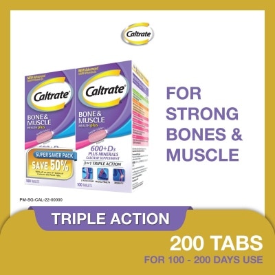 CALTRATE HealthPlus, Bone & Muscle (Triple Action 3 In 1, Calcium + Vitamin D + 4 Minerals) 100s x 2s