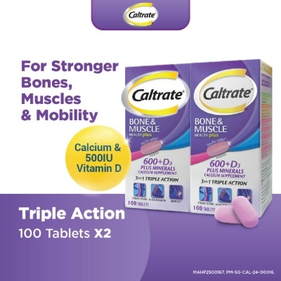 CALTRATE HealthPlus, Bone & Muscle (Triple Action 3 In 1, Calcium + Vitamin D + 4 Minerals) 100s x 2s