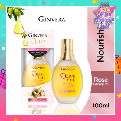 GINVERA Essential Olive Oil Elixir Nourishing Rose Geranium (Multi-Purpose Oil For Face, Body, Hair & More) 100ml