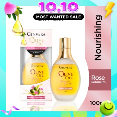 GINVERA Essential Olive Oil Elixir Nourishing Rose Geranium (Multi Purpose Oil For Face, Body, Hair & More) 100ml image