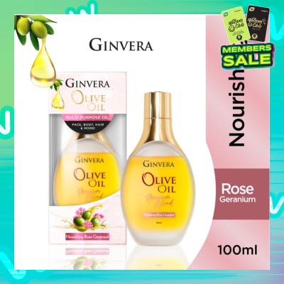 GINVERA Essential Olive Oil Elixir Nourishing Rose Geranium (Multi-Purpose Oil For Face, Body, Hair & More) 100ml