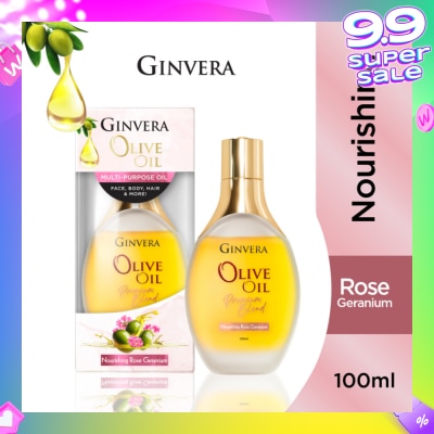 GINVERA Essential Olive Oil Elixir Nourishing Rose Geranium (Multi-Purpose Oil For Face, Body, Hair & More) 100ml