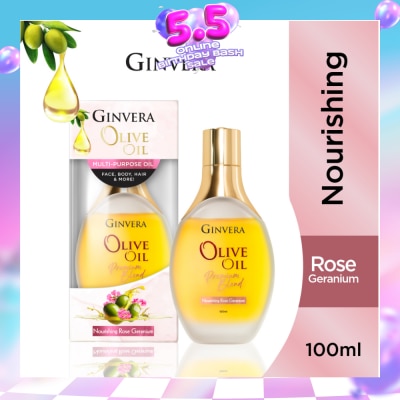 GINVERA - Essential Olive Oil Elixir Nourishing Rose Geranium (Multi-Purpose Oil For Face, Body, Hair & More) 100ml