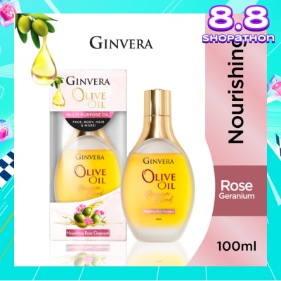 GINVERA Essential Olive Oil Elixir Nourishing Rose Geranium (Multi-Purpose Oil For Face, Body, Hair & More) 100ml