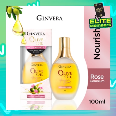 GINVERA Essential Olive Oil Elixir Nourishing Rose Geranium (Multi-Purpose Oil For Face, Body, Hair & More) 100ml