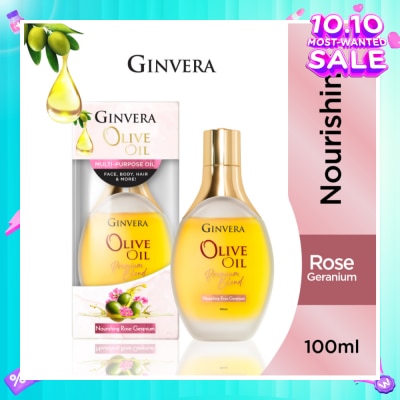 GINVERA Essential Olive Oil Elixir Nourishing Rose Geranium (Multi-Purpose Oil For Face, Body, Hair & More) 100ml