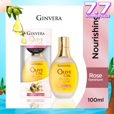 GINVERA Essential Olive Oil Elixir Nourishing Rose Geranium (Multi-Purpose Oil For Face, Body, Hair & More) 100ml