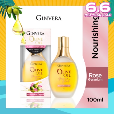 GINVERA Essential Olive Oil Elixir Nourishing Rose Geranium (Multi-Purpose Oil For Face, Body, Hair & More) 100ml