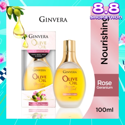 GINVERA Essential Olive Oil Elixir Nourishing Rose Geranium (Multi-Purpose Oil For Face, Body, Hair & More) 100ml