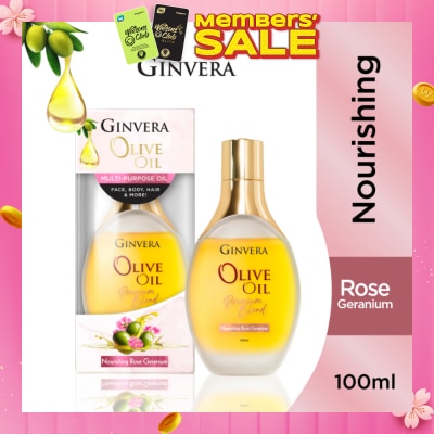 GINVERA Essential Olive Oil Elixir Nourishing Rose Geranium (Multi-Purpose Oil For Face, Body, Hair & More) 100ml