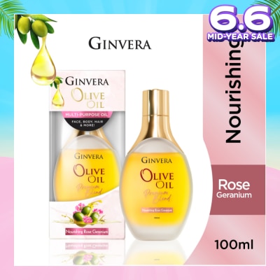 GINVERA Essential Olive Oil Elixir Nourishing Rose Geranium (Multi-Purpose Oil For Face, Body, Hair & More) 100ml