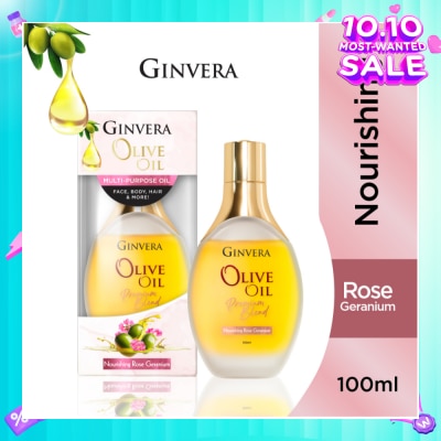 GINVERA Essential Olive Oil Elixir Nourishing Rose Geranium (Multi-Purpose Oil For Face, Body, Hair & More) 100ml