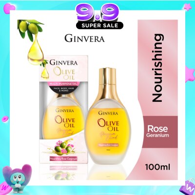 GINVERA - Essential Olive Oil Elixir Nourishing Rose Geranium (Multi-Purpose Oil For Face, Body, Hair & More) 100ml image