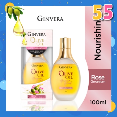 GINVERA Essential Olive Oil Elixir Nourishing Rose Geranium (Multi-Purpose Oil For Face, Body, Hair & More) 100ml