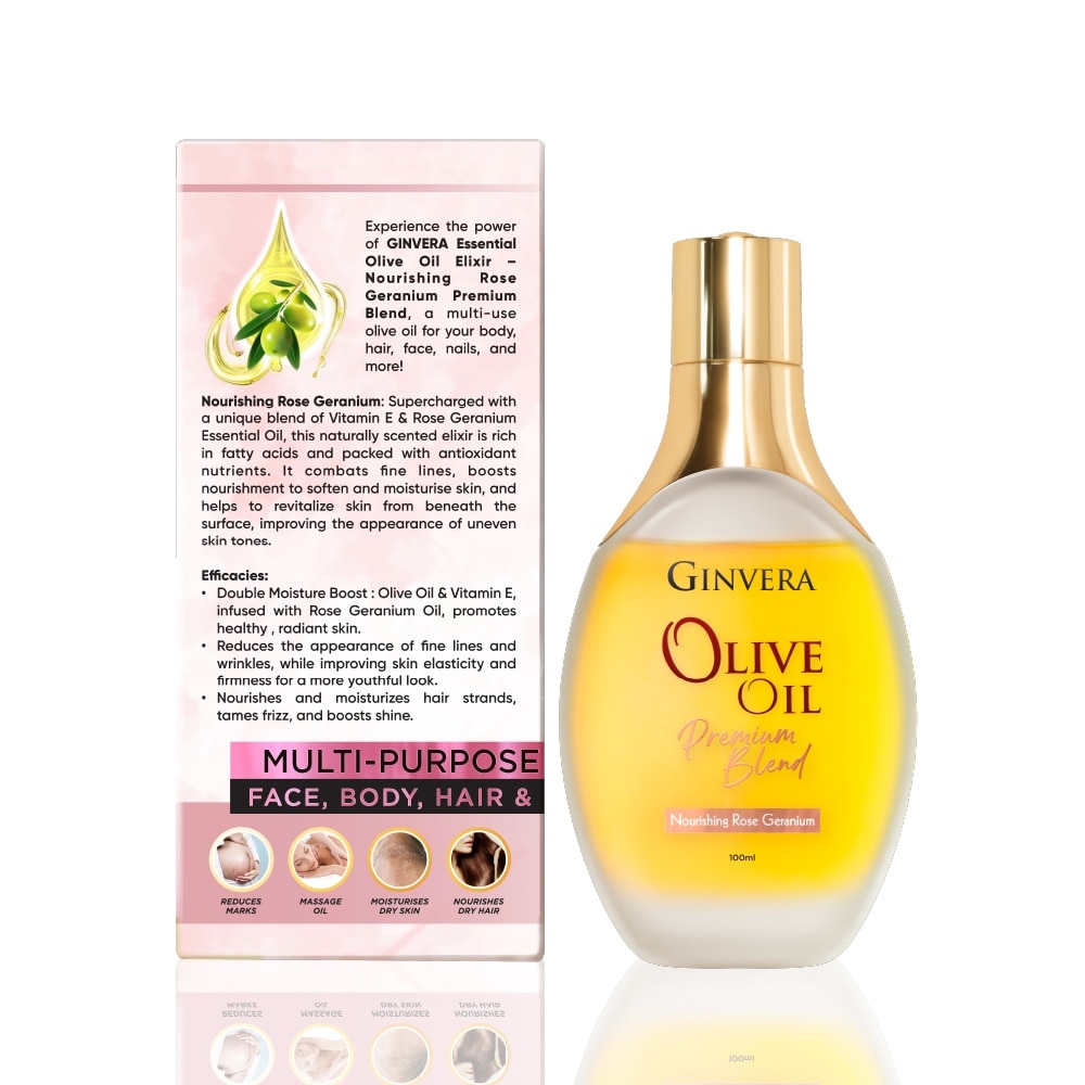 Essential Olive Oil Elixir Nourishing Rose Geranium (Multi-Purpose Oil For Face, Body, Hair & More) 100ml