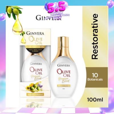 GINVERA - Essential Olive Oil Elixir Restorative 10 Botanical (Multi-Purpose Oil For Face, Body, Hair & More) 100ml