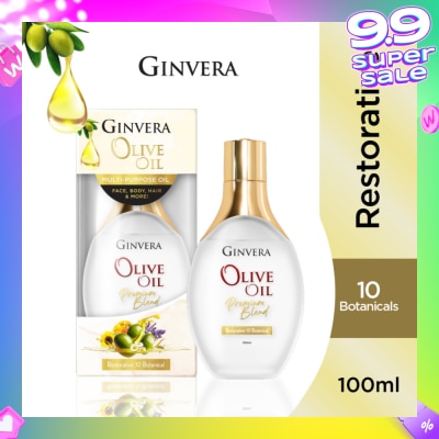 GINVERA Essential Olive Oil Elixir Restorative 10 Botanical (Multi-Purpose Oil For Face, Body, Hair & More) 100ml