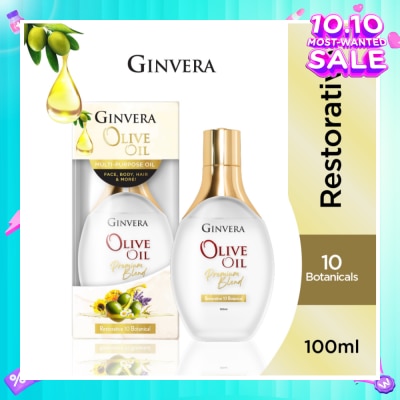GINVERA Essential Olive Oil Elixir Restorative 10 Botanical (Multi-Purpose Oil For Face, Body, Hair & More) 100ml