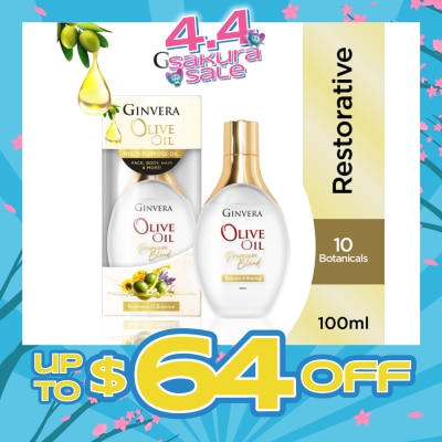 GINVERA - Essential Olive Oil Elixir Restorative 10 Botanical (Multi-Purpose Oil For Face, Body, Hair & More) 100ml