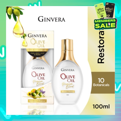 GINVERA Essential Olive Oil Elixir Restorative 10 Botanical (Multi-Purpose Oil For Face, Body, Hair & More) 100ml