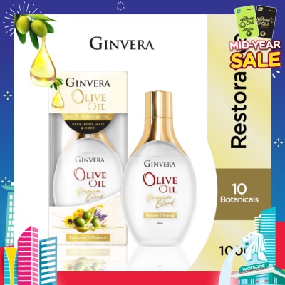 GINVERA Essential Olive Oil Elixir Restorative 10 Botanical (Multi-Purpose Oil For Face, Body, Hair & More) 100ml