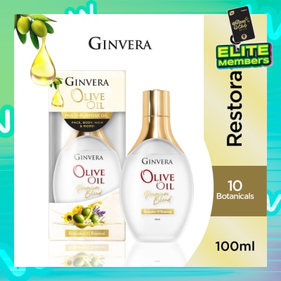 GINVERA Essential Olive Oil Elixir Restorative 10 Botanical (Multi-Purpose Oil For Face, Body, Hair & More) 100ml