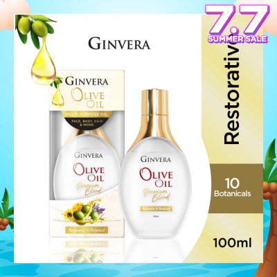 GINVERA Essential Olive Oil Elixir Restorative 10 Botanical (Multi-Purpose Oil For Face, Body, Hair & More) 100ml
